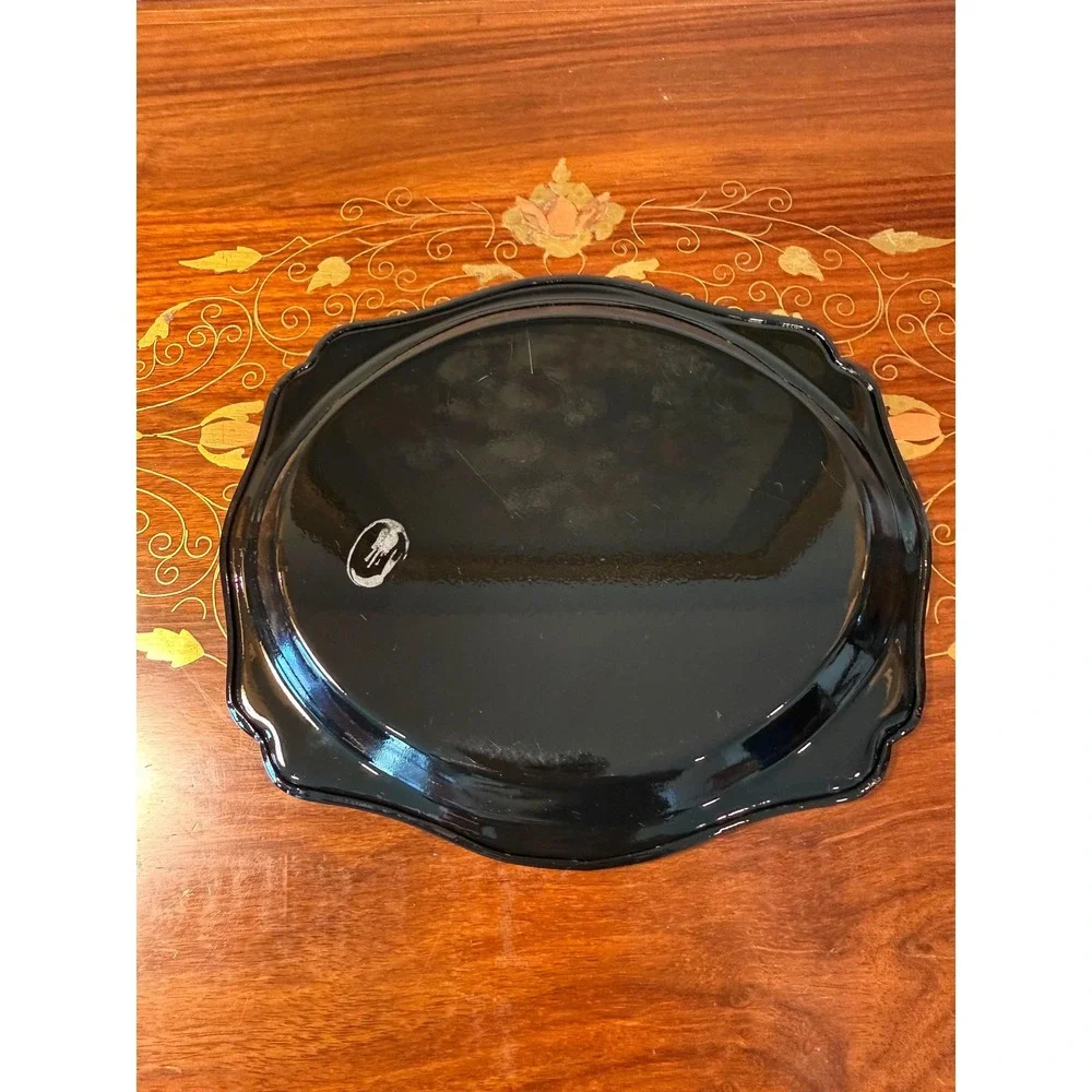 Vintage Black Tole Floral Tray - Hand‎ Painted with Stand